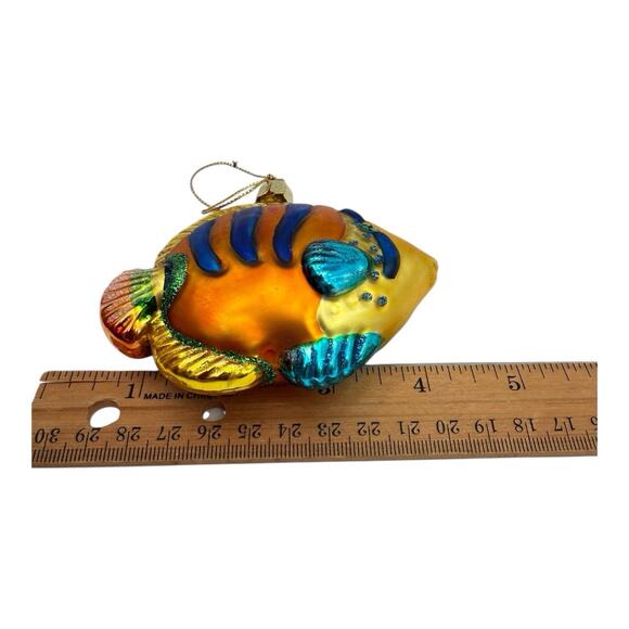 Blue Gold Orange Saltwater Fish Blown Glass Christmas Holiday Ornament 4” EUC - Picture 6 of 7